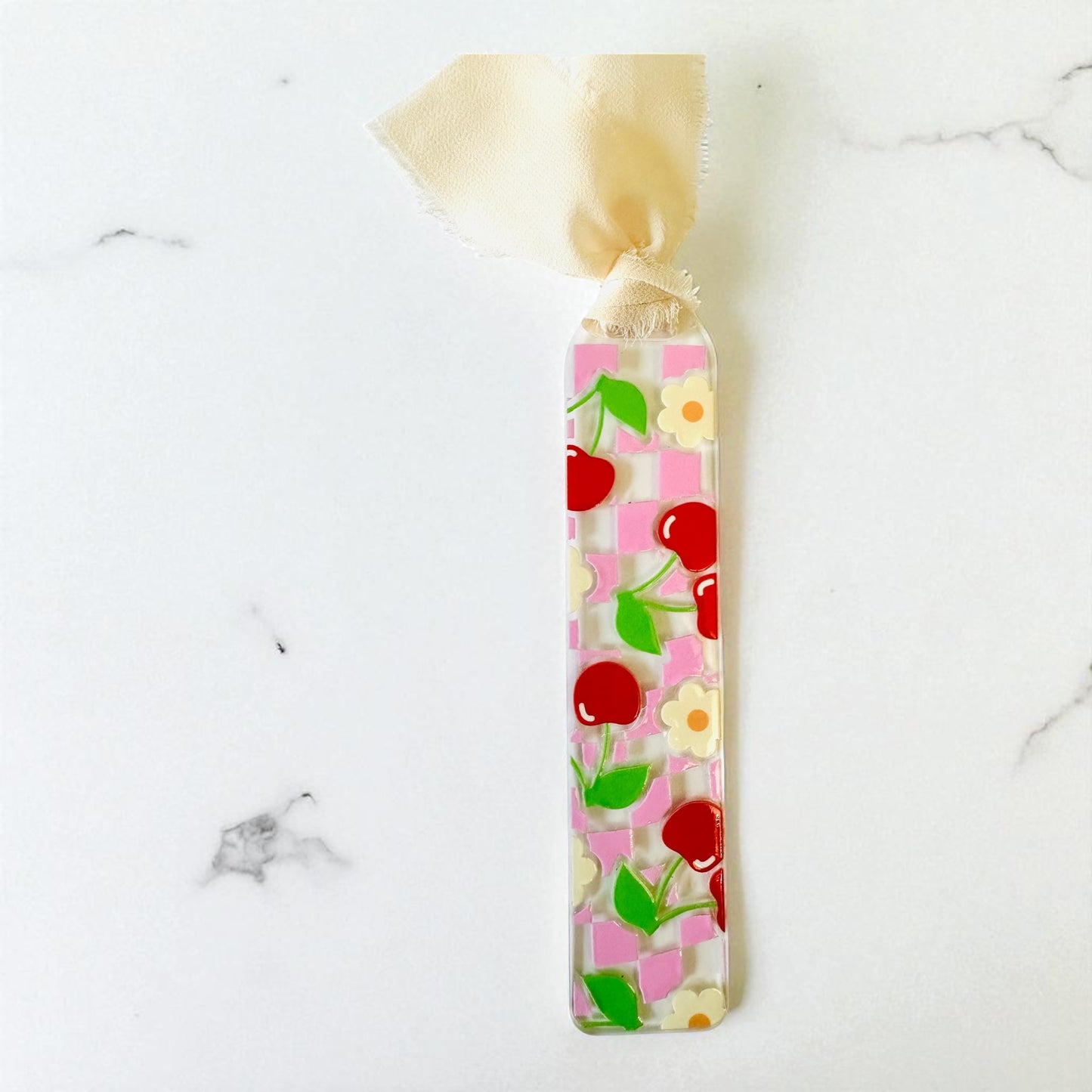 Checkered cherry acrylic bookmarks