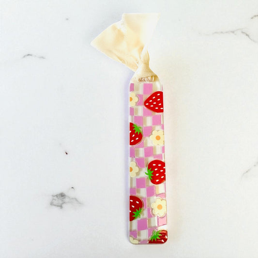 Checkered strawberry acrylic bookmark
